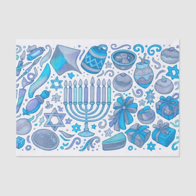 Papel De Seda Fun Hanukkah Motifs All Blue (Anverso)