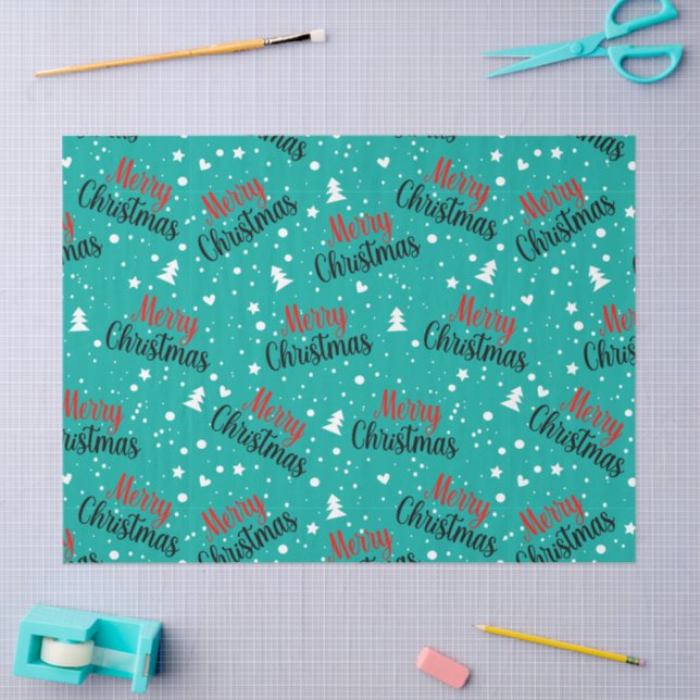 Papel De Seda Fun Modern Teal Merry Christmas Script Decoupage (Artesanía)