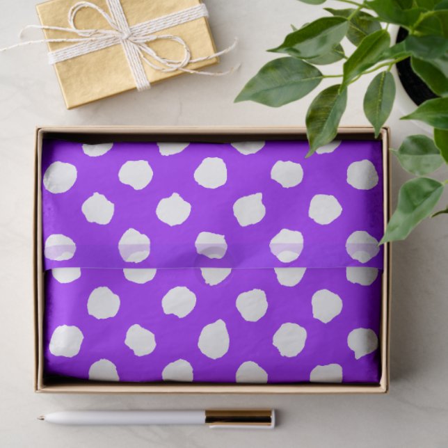 Papel De Seda Fun Purple With Irregular White Polka Dots (Regalo )