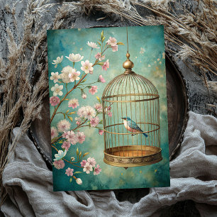 Papel De Seda Funda de pájaro vintage y chic con rosas de color