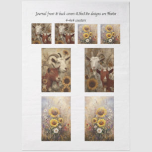 Papel De Seda Fundas de diario Encanto Rústico Cabras Girasoles