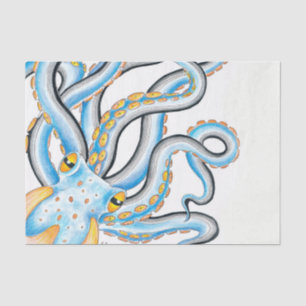 Papel De Seda Funky Octopus Ink Blue Naranja