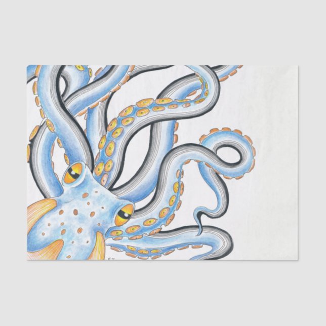 Papel De Seda Funky Octopus Ink Blue Naranja (Anverso)