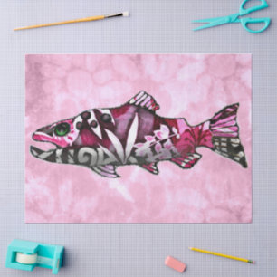 Papel De Seda Funky Whimsical Abstract Salmon Fish Decoupage