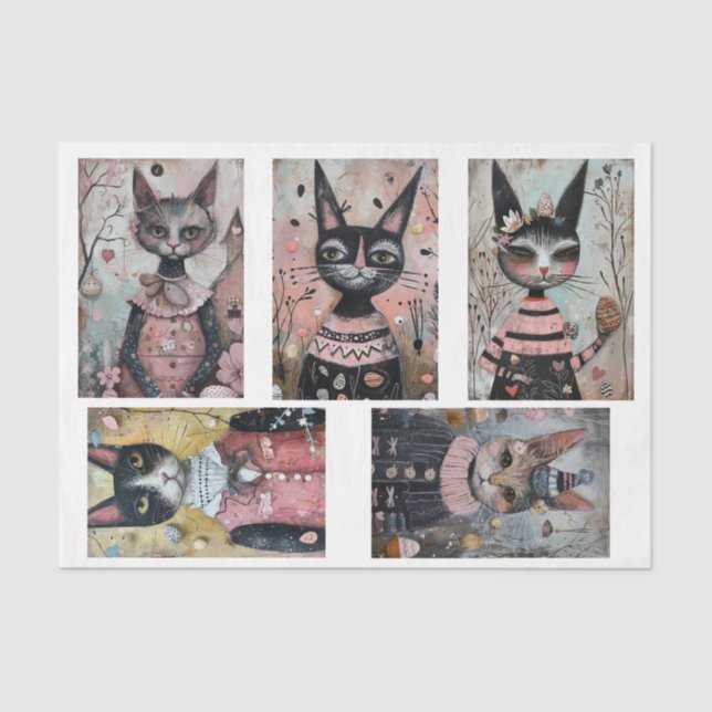 Papel De Seda Funky Wired Cats Bottle Decoupage (Anverso)