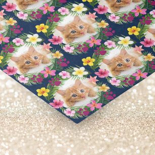Papel De Seda Funny Cat Photo Navy Blue Tropical Hawaiian