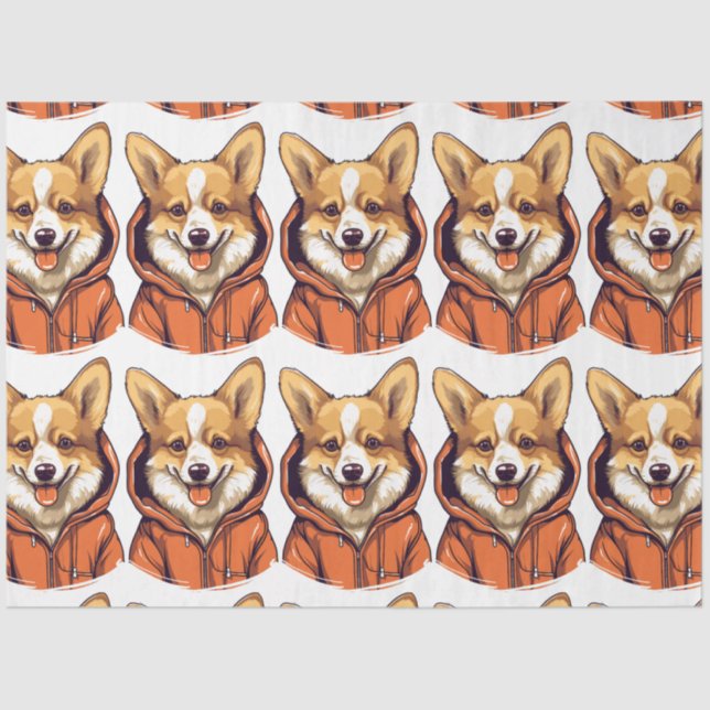 Papel De Seda Funny Corgi Usando Hoodie (Anverso)