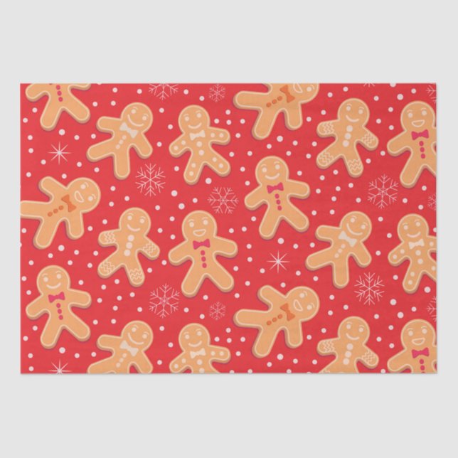 Papel De Seda Funny Gingerbread Man Cookies patrón en rojo (Anverso)