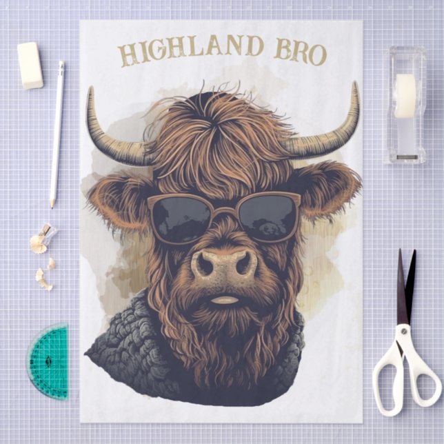 Papel De Seda Funny Highland Cow Wearing Sunglasses (Artesanía)