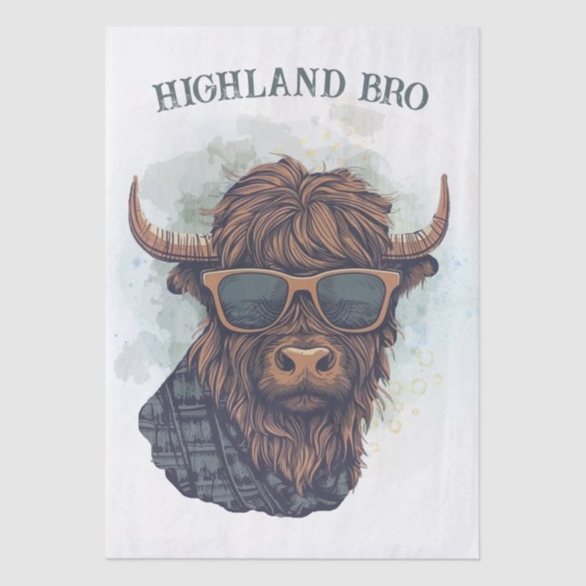 Papel De Seda Funny Highland Cow Wearing Sunglasses (Anverso)