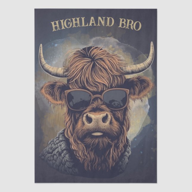 Papel De Seda Funny Highland Cow Wearing Sunglasses (Anverso)