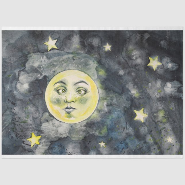 Papel De Seda Funny Moon Stars Sky Decoupage Tissue Paper (Anverso)