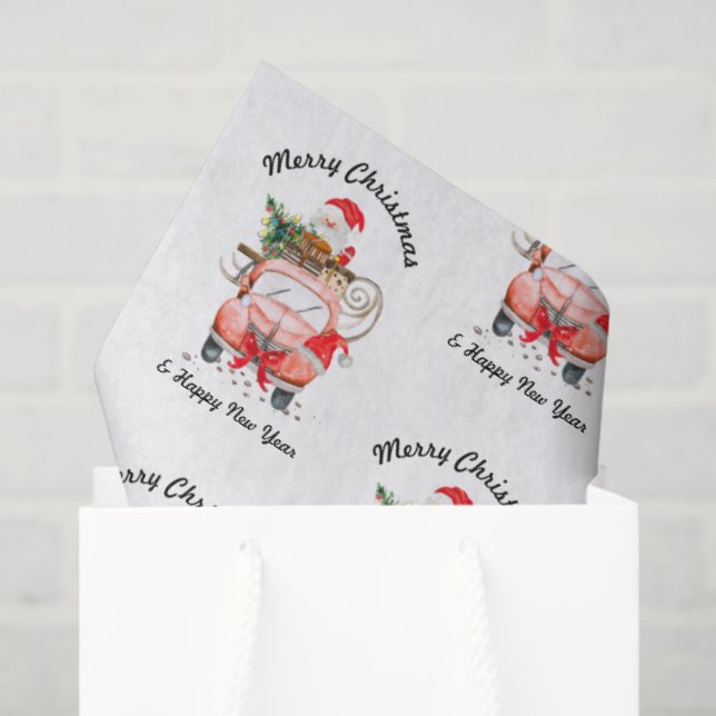 Papel De Seda Funny new year truck Christmas (Bolsa de regalo)