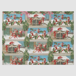 PAPEL DE SEDA FUNNY RED NAVIDADES ELVES, HOLLYBERRIES, MISTLETOR