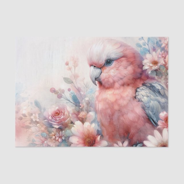 Papel De Seda Galah Cockatoo Pink Floral Art (Anverso)