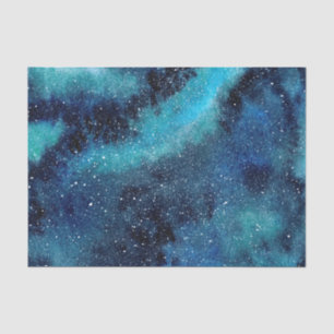 Papel De Seda Galaxia azul acuarela y turquesa con estrellas