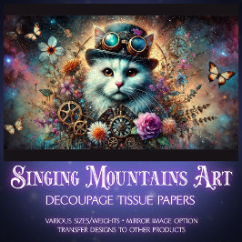 Papel De Seda Galaxia celeste Floral Steampunk Cat Decoupage