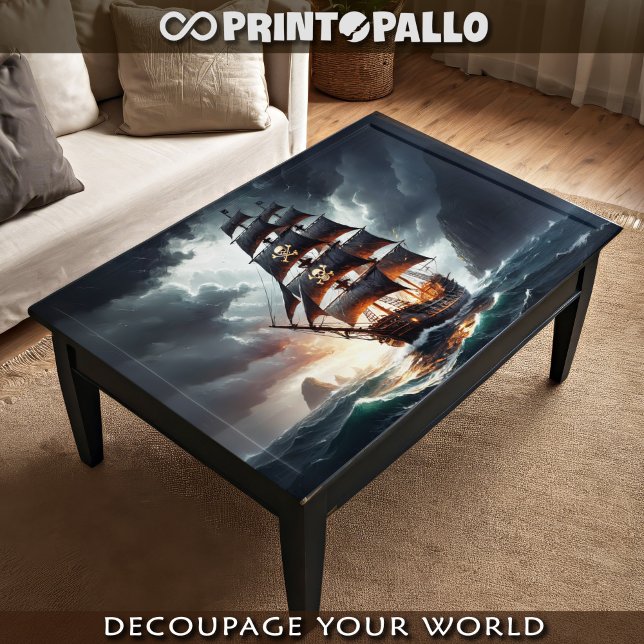 Papel De Seda Galeón pirata navegando sobre olas tormentosas y m (Subido por el creador)