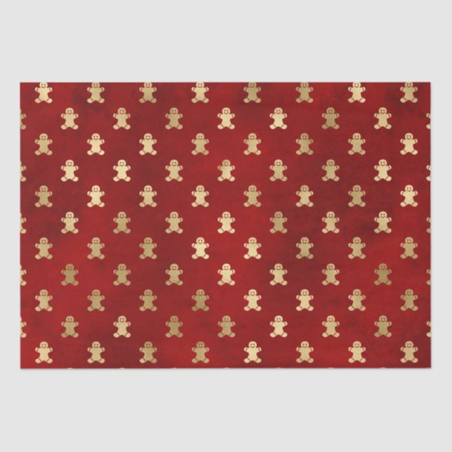Papel De Seda Galleta de jengibre rojo dorado y Navidades elegan (Anverso)