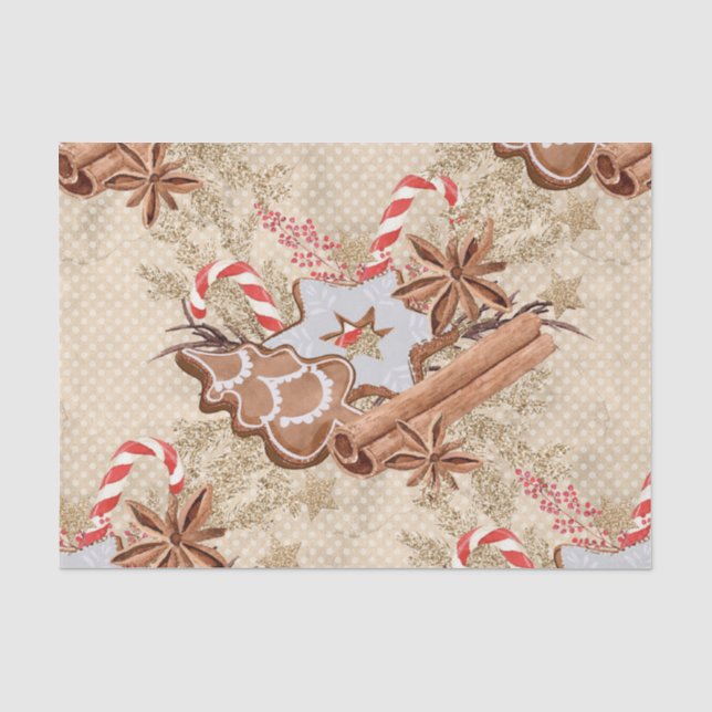 Papel De Seda Galletas de jengibre con acuarela Navidad (Anverso)