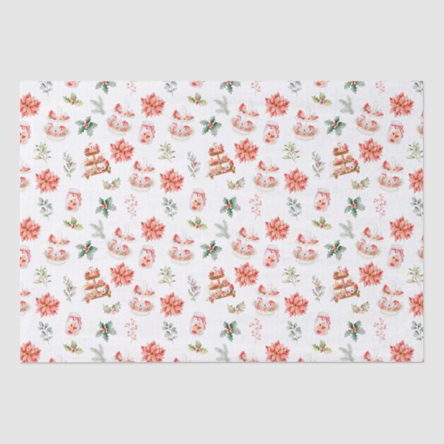 Papel De Seda Galletas de Navidad y follaje rojo (Anverso)