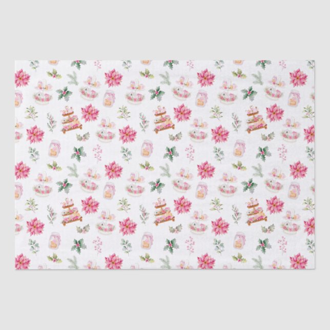 Papel De Seda Galletas de Navidad y Follaje Rosa (Anverso)