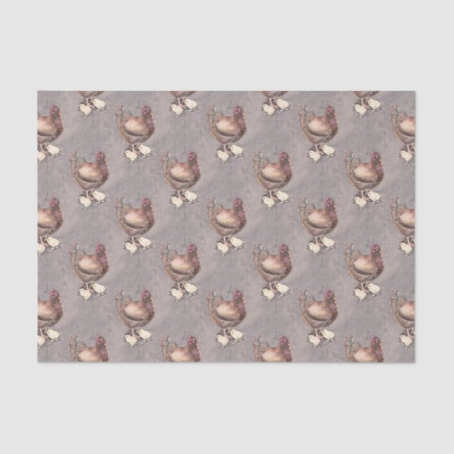 Papel De Seda Gallina de la madre y acuarela de los polluelos (Anverso)