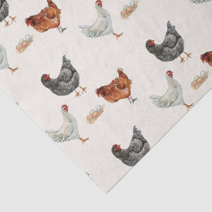 Papel De Seda Gallinas acuarela rústica sobre ecru