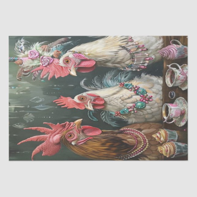 Papel De Seda Gallinas de Té Alto Aves Decoupage (Anverso)
