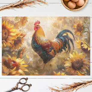 Papel De Seda Gallo con girasoles pintura al óleo decoupage