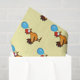 Papel De Seda Gallo de Dibujos Animados Sosteniendo Globo Azul