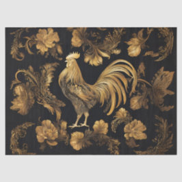 Papel De Seda Gallo de granja dorado sobre negro