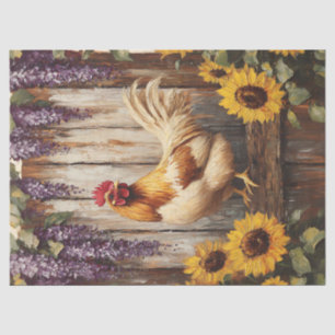 Papel De Seda Gallo de granja rústico con girasoles y glicinias