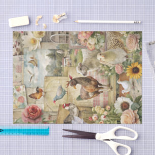 Papel De Seda Gallo de granja vintage decoupage