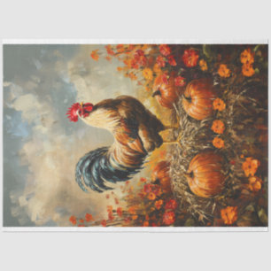 Papel De Seda Gallo de Otoño con Decoupage de Calabazas