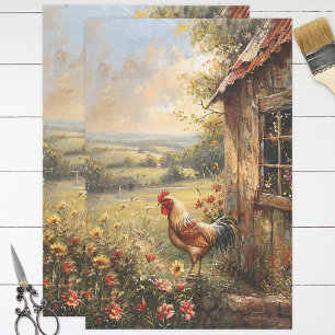 Papel De Seda Gallo en la granja pintura decoupage