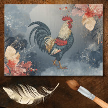 Gallo Flores Hojas Patrióticas Rojo Blanco Azul