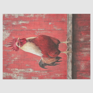 Papel De Seda Gallo Madera Roja Decoupage Pared del Granero