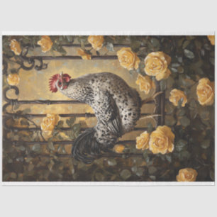 Papel De Seda Gallo moteado con rosas amarillas pintura al óleo