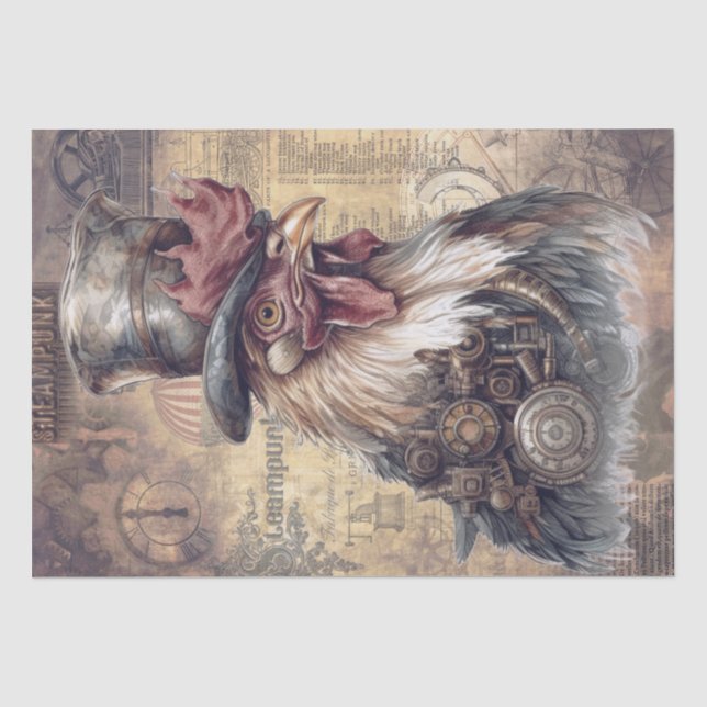 Papel De Seda Gallo Steampunk (Anverso)