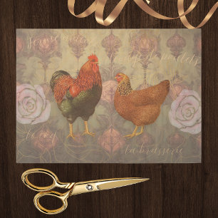 Papel De Seda Gallo y gallina de raza patrimonial damasco francé