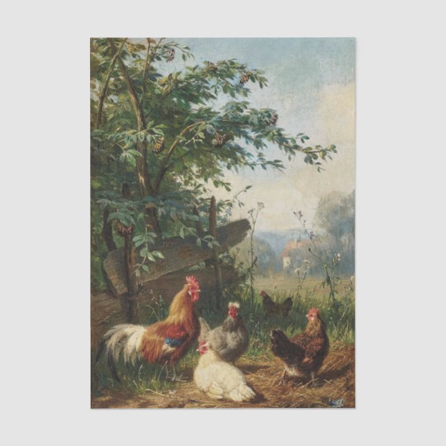 Papel De Seda Gallo y gallinas de Carl Jutz (Anverso)