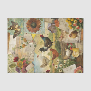 Papel De Seda Gallo y Pollo de Granja Vintage en Decoupage