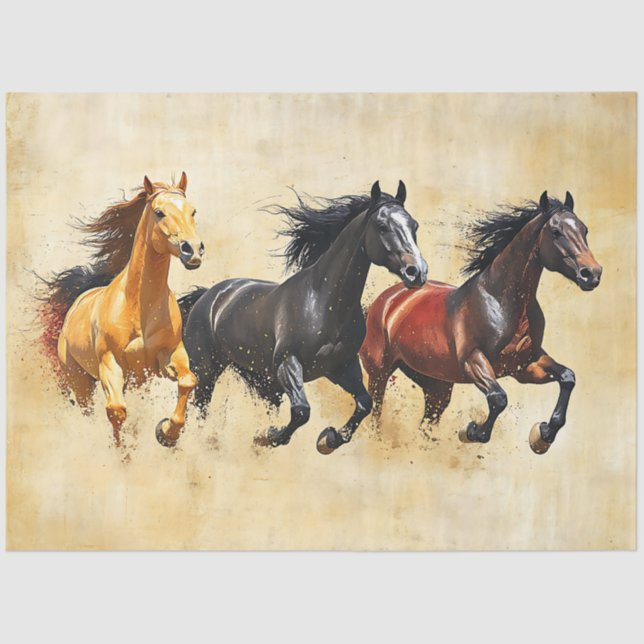 Papel De Seda Galloping Horse Trio Decoupage (Anverso)