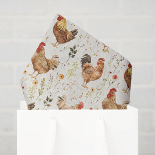 Papel De Seda Gallos de granja pollos flores
