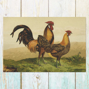 Papel De Seda Gallos y gallinas de hamburguesa con láminas dorad
