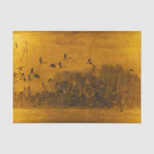 Papel De Seda Gansos Vintage Antiguo Naranja Amarillo Textura At
