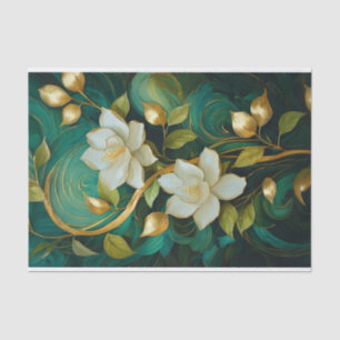 Papel De Seda Gardenia dorada florece, tropical formal blanca