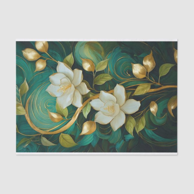 Papel De Seda Gardenia dorada florece, tropical formal blanca (Anverso)