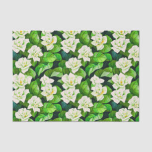 Papel De Seda Gardenias blancas y hojas verdes de jade